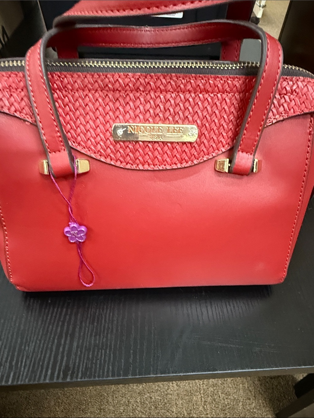 Nicole Lee Red Woven-Accent Satchel